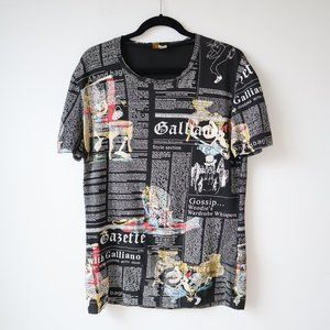 Vintage John Galliano Newspaper Print T Shirt, Size XL